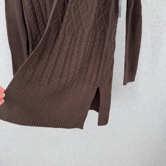 Chicos Cable Knit Open Front Long Line Cardigan Sweater Size 1 Medium Brown NEW - Picture 2 of 12